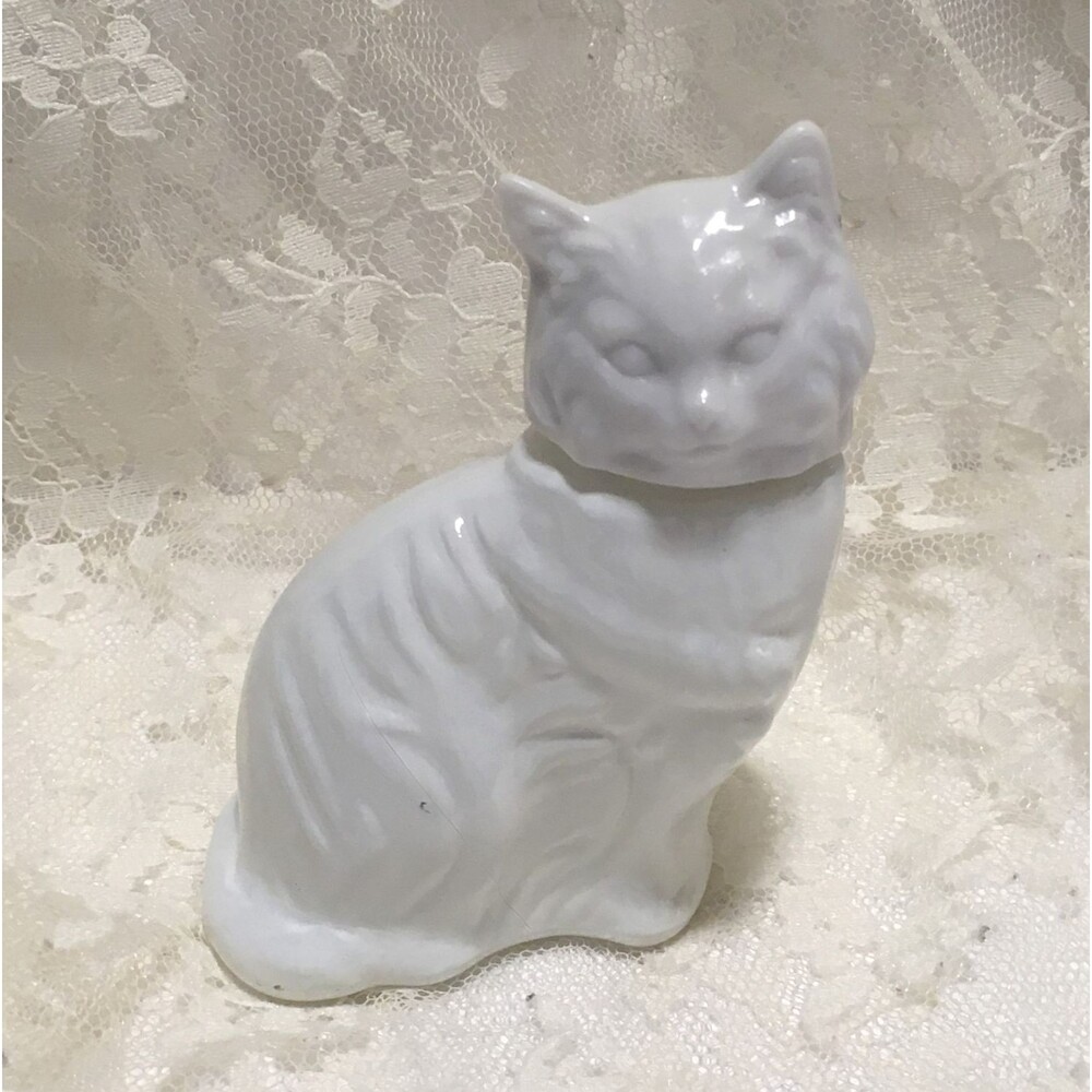 Vintage Avon Kitten Little White Cat Glass Perfume Decanter Bottle Collectible